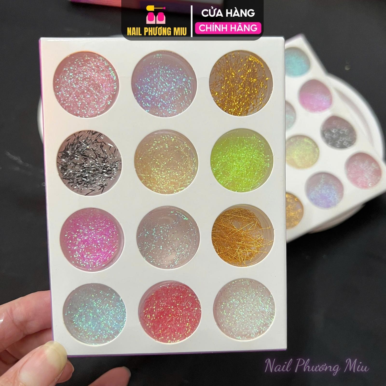 Set Sợi Chỉ Kim Tuyến 12 Ô, Chất Liệu Mịn Đa Dạng Màu Sắc, Dành Cho Thợ Làm Nail, Tạo Hiệu Ứng Sang Trọng Nữ
