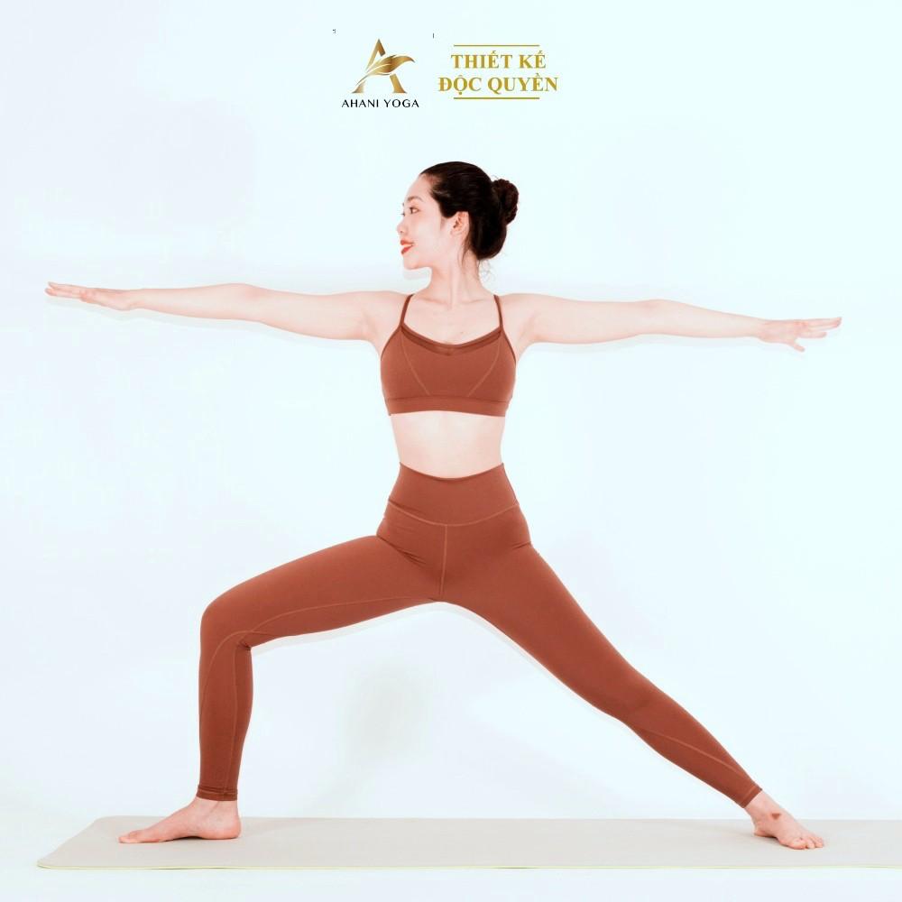 Set đồ tập yoga, gym, bộ quần áo tập cao cấp, bộ đồ tập thương hiệu Ahani yoga màu nâu tây