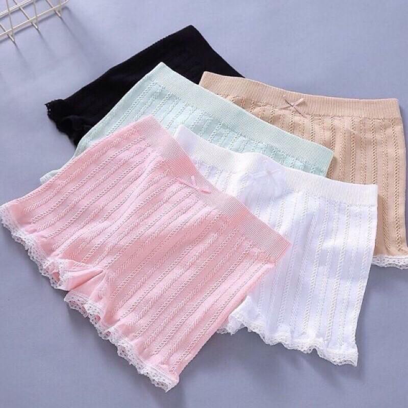 Quần đùi mặc váy co giãn 4 chiều viền ren_ Túi zip cực xịn