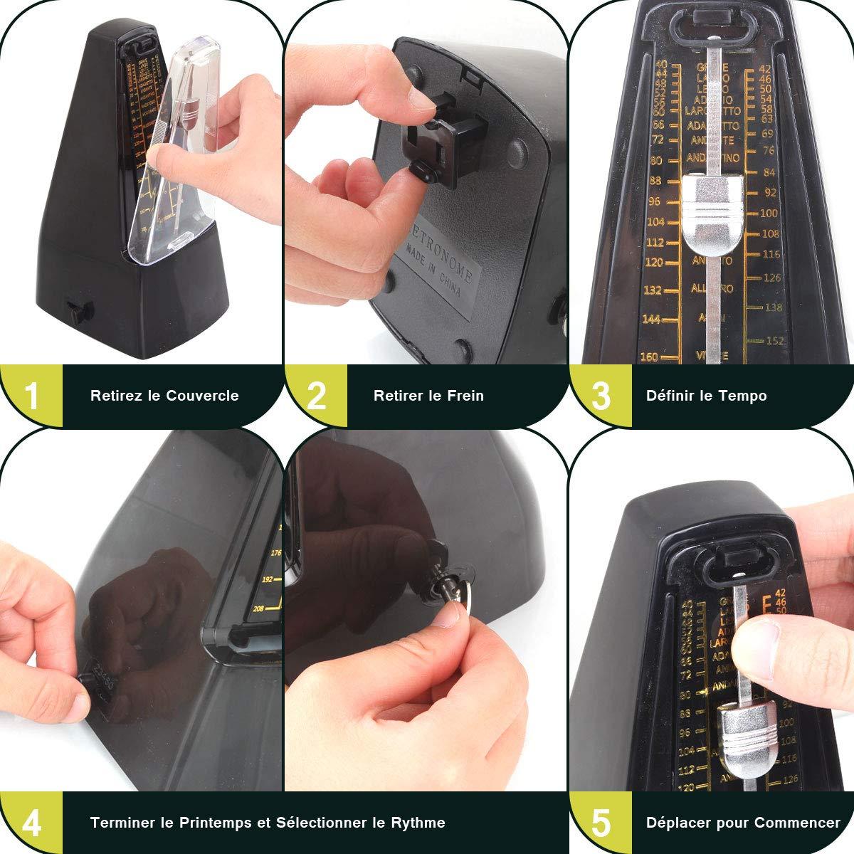 Metronome cơ học chuyên nghiệp, máy đếm nhịp cơ học phổ quát với độ chính xác cao cho piano, trống, violin, guitar - với nhạc chuông, lý tưởng cho những người yêu âm nhạc, người mới bắt đầu -