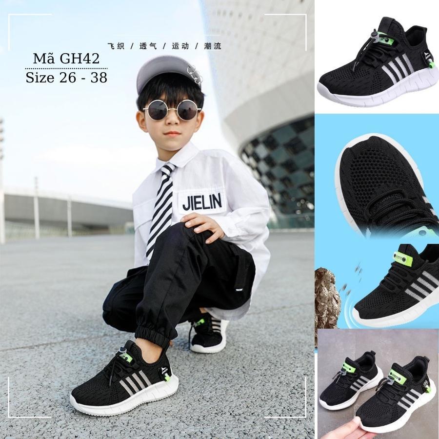 Giày thể thao đen bé trai siêu nhẹ sneaker năng động cá tính cho trẻ em từ 3 - 12 tuổi GH42