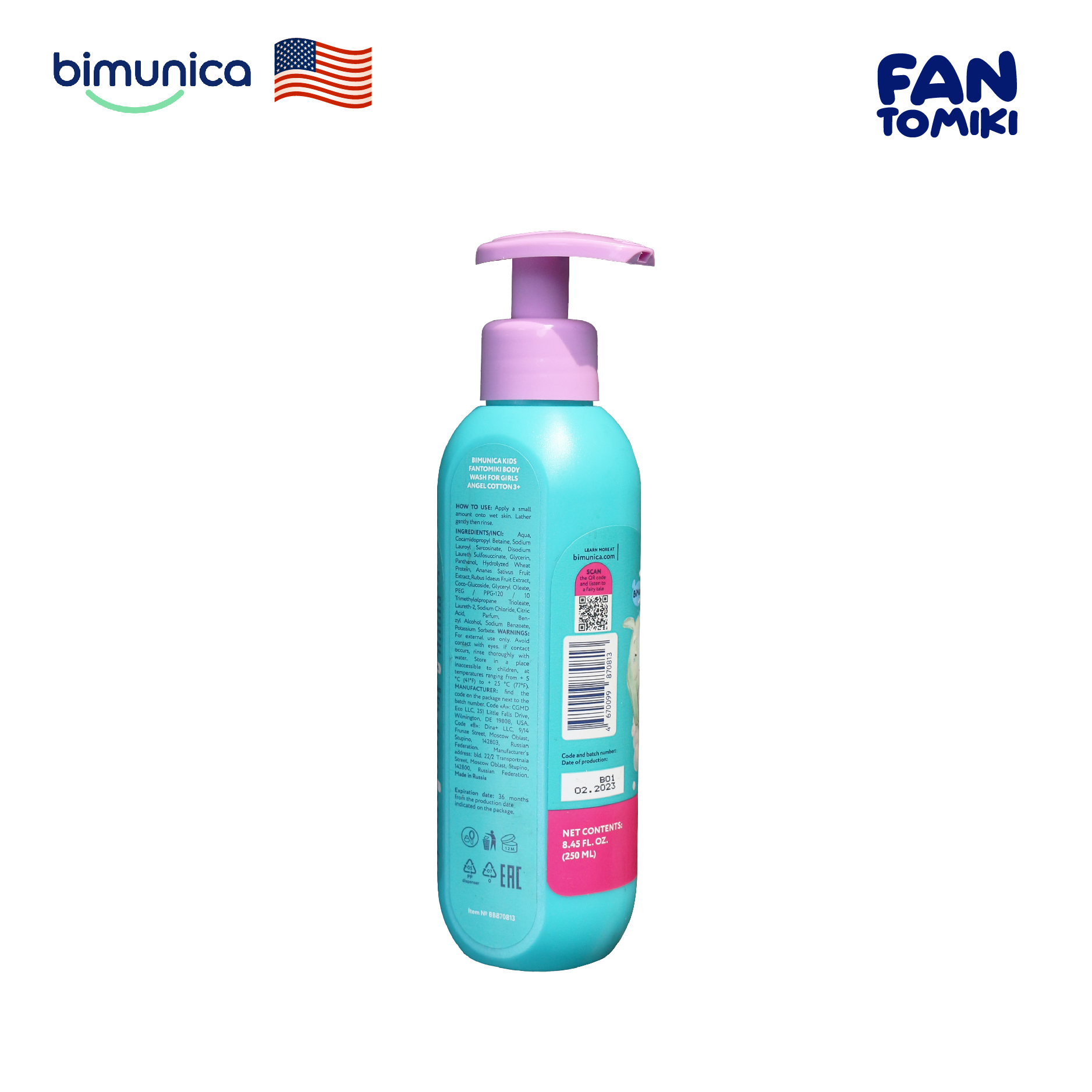 Sữa Tắm BIMUNICA Fantomiki Cho Bé Gái từ 3 Tuổi - 250ml Không Cay Mắt, Làm Sạch, Làm Mềm