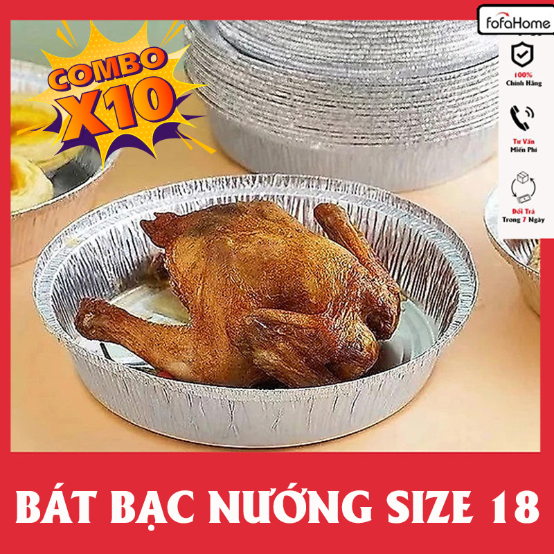 Set 50 Giấy Bạc Size 18 Đựng Thực Phẩm Dùng Cho Nồi Chiên Không Dầu. Khay Bát Bạc 18cm Tái Sử Dụng Được