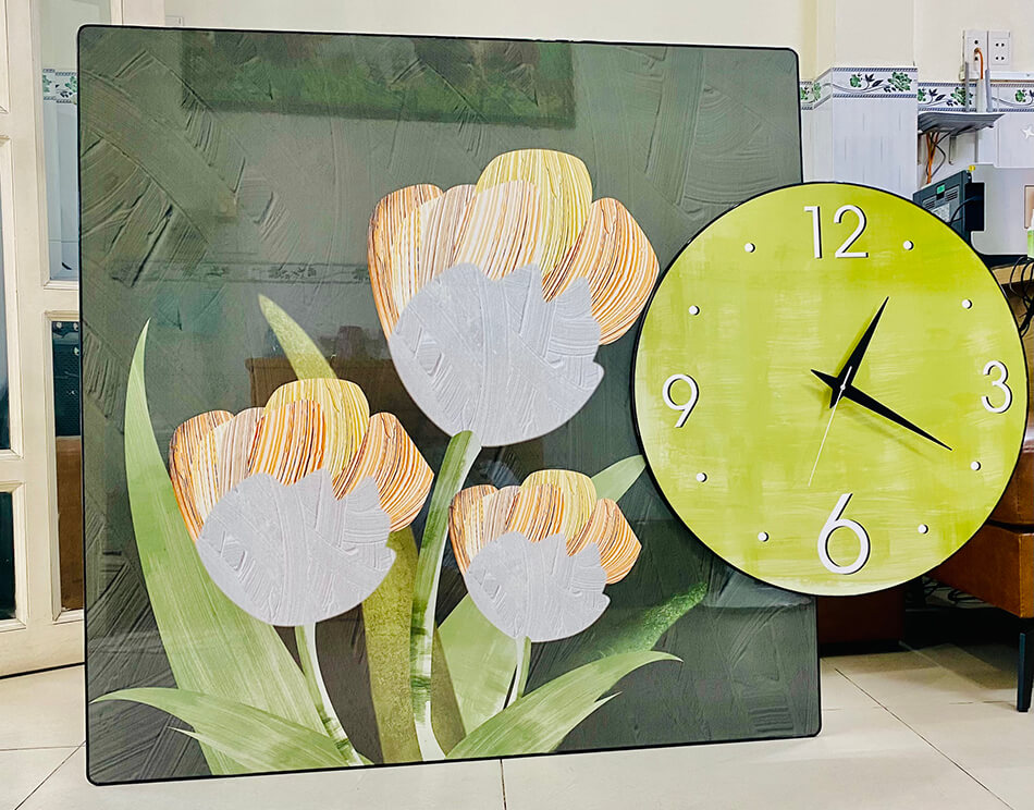 TRANH ĐỒNG HỒ TRÁNG GƯƠNG - TRANH ĐỒNG HỒ CÁCH ĐIỆU - TRANH ĐỒNG HỒ HOA TULIP
