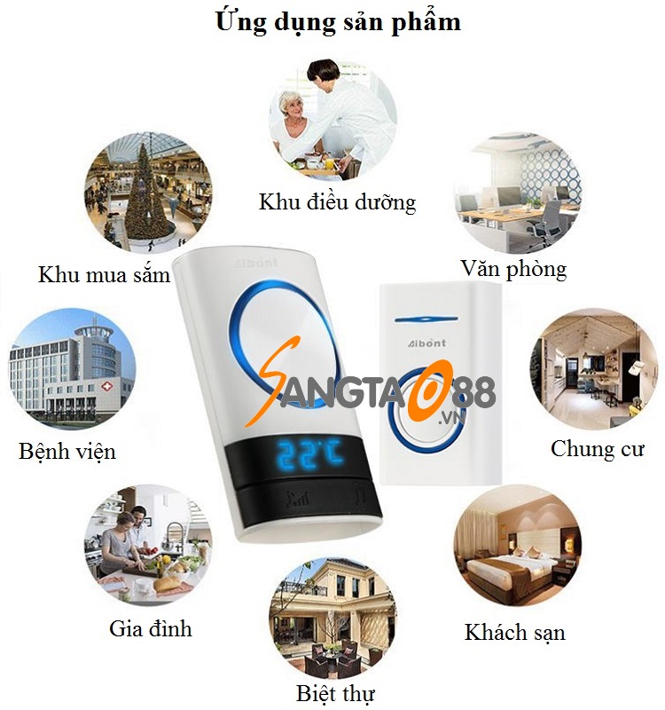 Chuông Đôi Không Dây Hiển Thị Nhiệt Độ Aibont P189-WW ( 2 Chuông - 1 nút bấm )