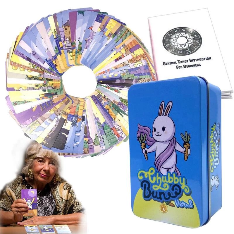 Bộ Bài Chubby Bun Tarot 78 Thẻ Mạ Tím, Hộp Sắt