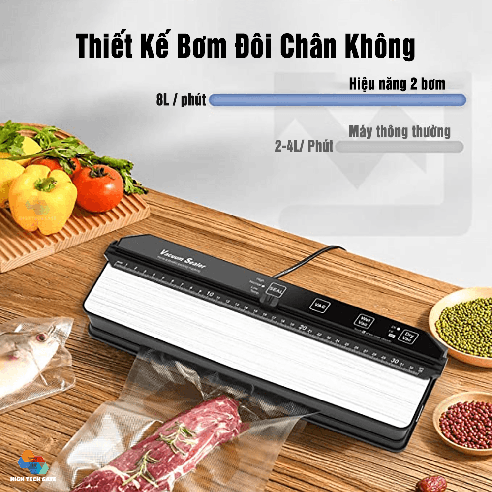 Máy Hút Chân Không Thực Phẩm AP13 Hút Mạnh Mẽ 2 Động Cơ Bơm Chân Không, Đường Hàn Dính Nâng Cấp Dày 7mm, Kiểm Soát Hút và Hàn Độc Lập, Hàng Chính Hãng