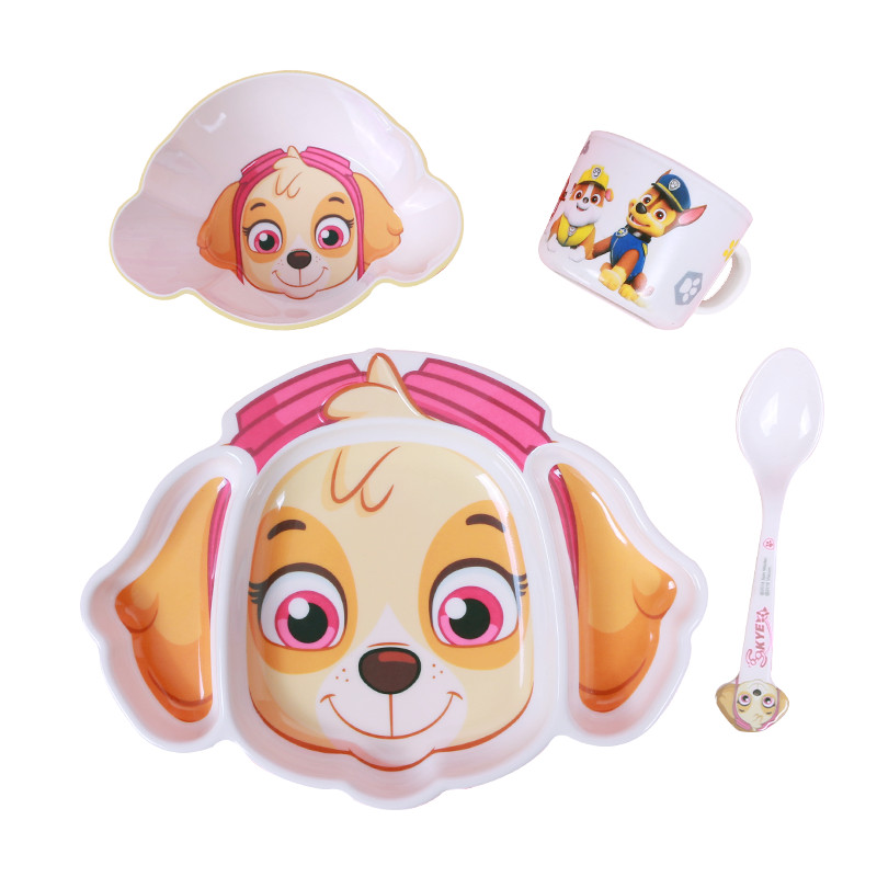 Set 4 món chén, dĩa, muỗng và ly uống nước hình chú chó cứu hộ Dog Paw Patrol 3D màu hồng trắng cho các bé ăn uống - 140P7NWW6634