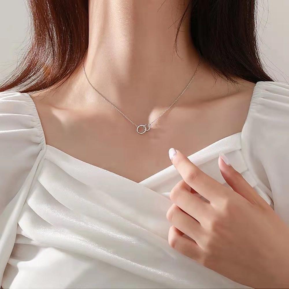 Vòng Cổ Choker Mặt Tròn Kép Đính Đá Đơn Giản Phong Cách Hàn Quốc