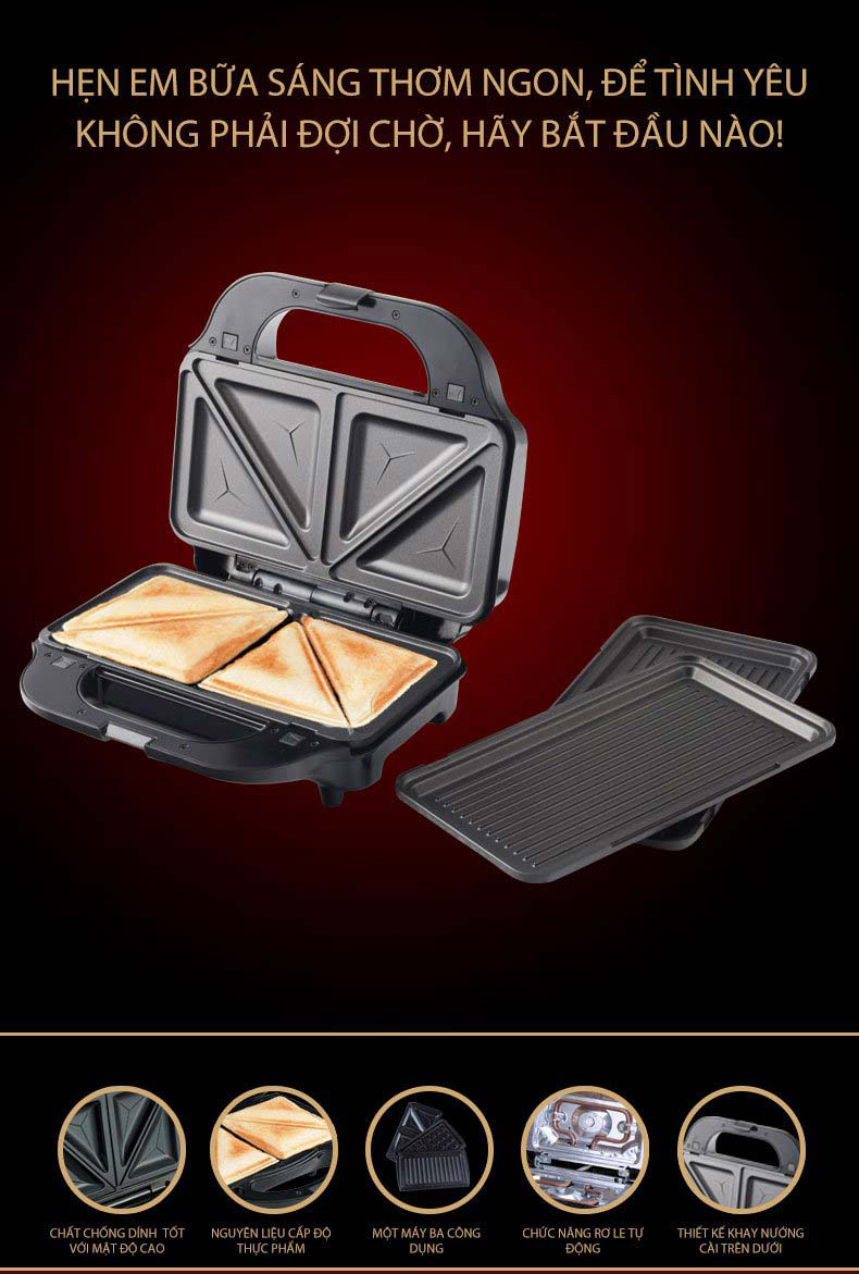 Kẹp nướng sandwich 3 in 1 Tiross TS9655 - Hàng chính hãng