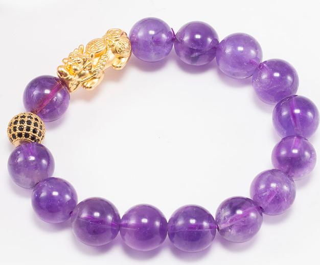 Vòng Tay Nam Đá Thạch Anh Tím Phối Tỳ Hưu Bạc Mạ Vàng 24K Ngọc Quý Gemstones