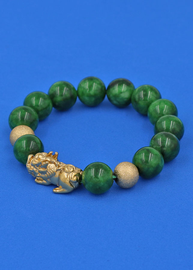 Vòng tay đá Cẩm Thạch Sơn Thủy 12 ly cẩn Tỳ Hưu inox inox vàng VCTDNTHHBV12 - hợp mệnh Hỏa, mệnh Mộc