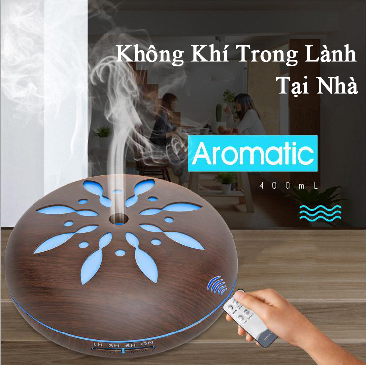 Máy Phun Sương gỗ, Chế độ báo thức, chế độ đêm, làm sạc không khí, tạo ẩm, phát sáng nhiều màu sắc