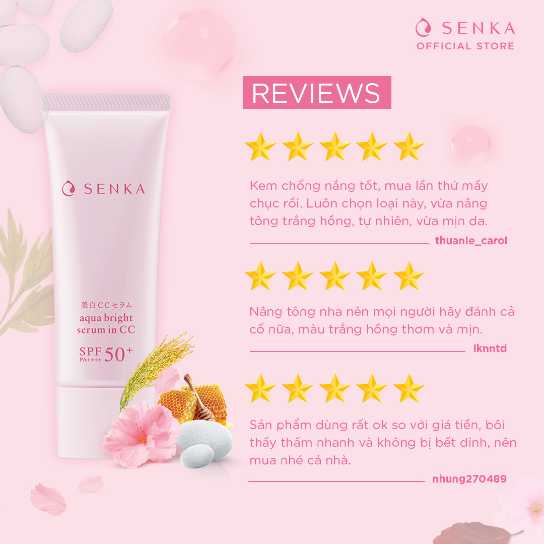 Kem chống nắng Nhật Nâng Tông Dưỡng Trắng 3IN1 Cho Da Khô - Không Gây Mụn SENKA AQUA BRIGHT CC in Serum 40g