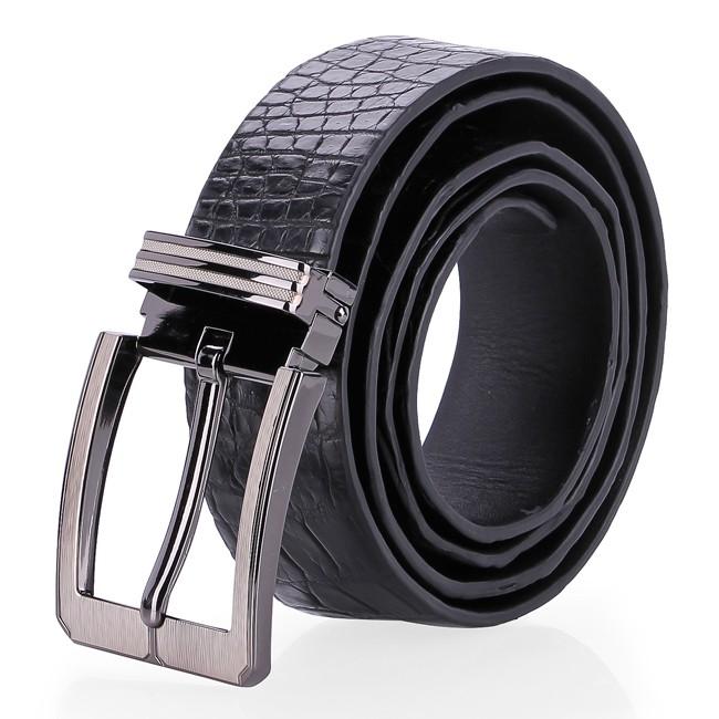 Dây nịt nam da cá sấu Huy Hoàng gai đuôi 4P đầu kim màu đen HT4835