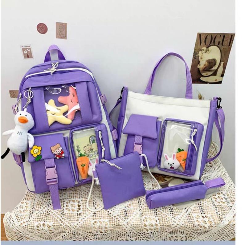 Combo balo 4 món thời trang ulzzang, Set balo 4 món đi học, balo 4 món- phối MiCa YiFang Shop MunNINii