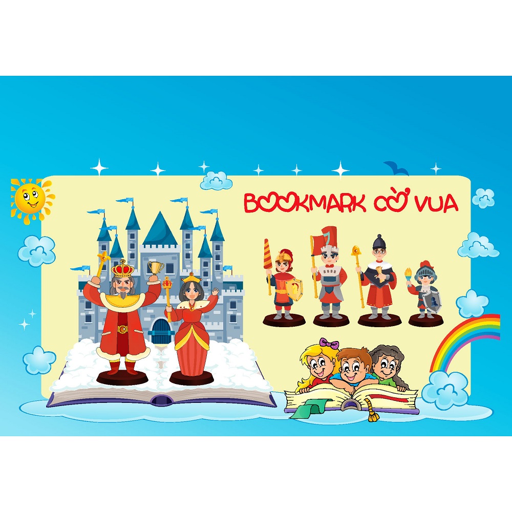 Bookmark Cờ vua, bộ đủ 6 nhân vật gồm quân Vua Hậu Xe Tượng Mã và Tốt (đánh dấu trang sách cho trẻ em yêu thích học chơi cờ vua)