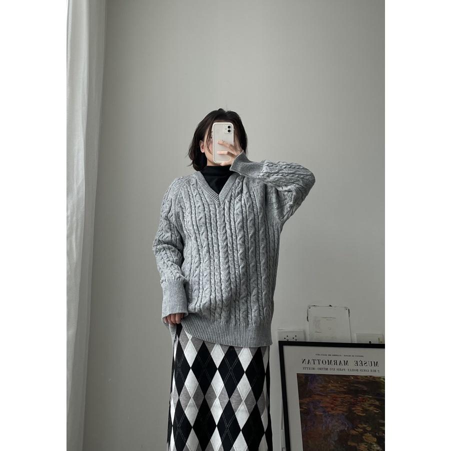 Áo len vặn thừng suông dài dày mịn ấm áp