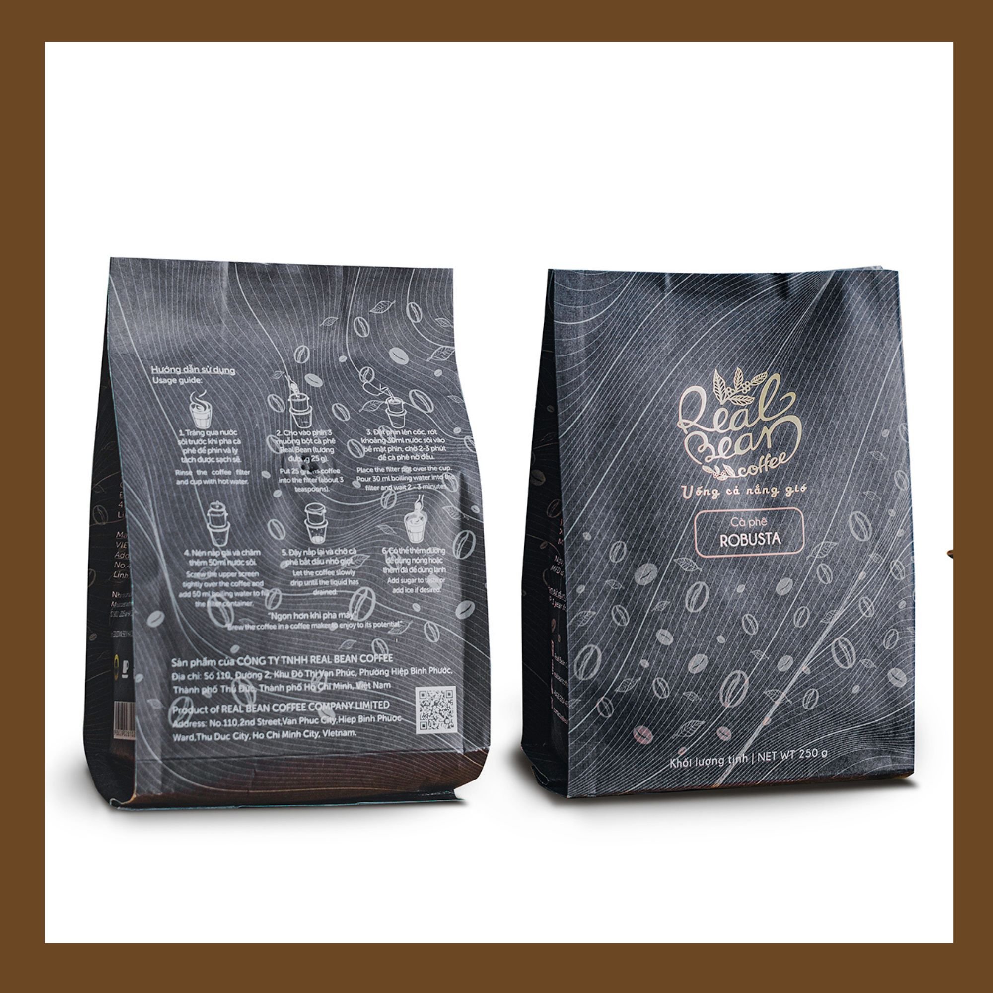 Cà Phê Robusta Rang Xay Nguyên Chất 100% Real Bean Coffee (250g)