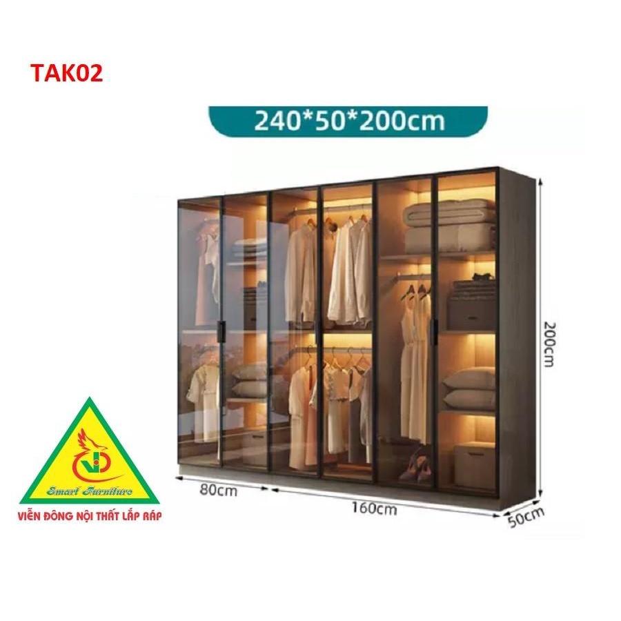 Tủ quần áo gỗ MDF cánh kính cường lực khung nhôm TAK03 - Nội thất lắp ráp Viendong Adv