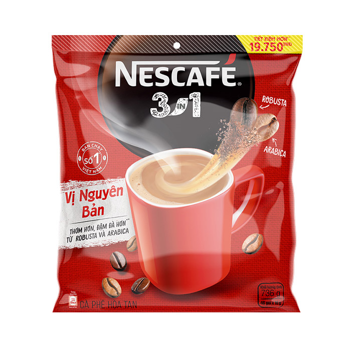 Cà phê hoà tan NESCAFÉ 3IN1 VỊ NGUYÊN BẢN - công thức cải tiến (bịch 46 gói x 16g)