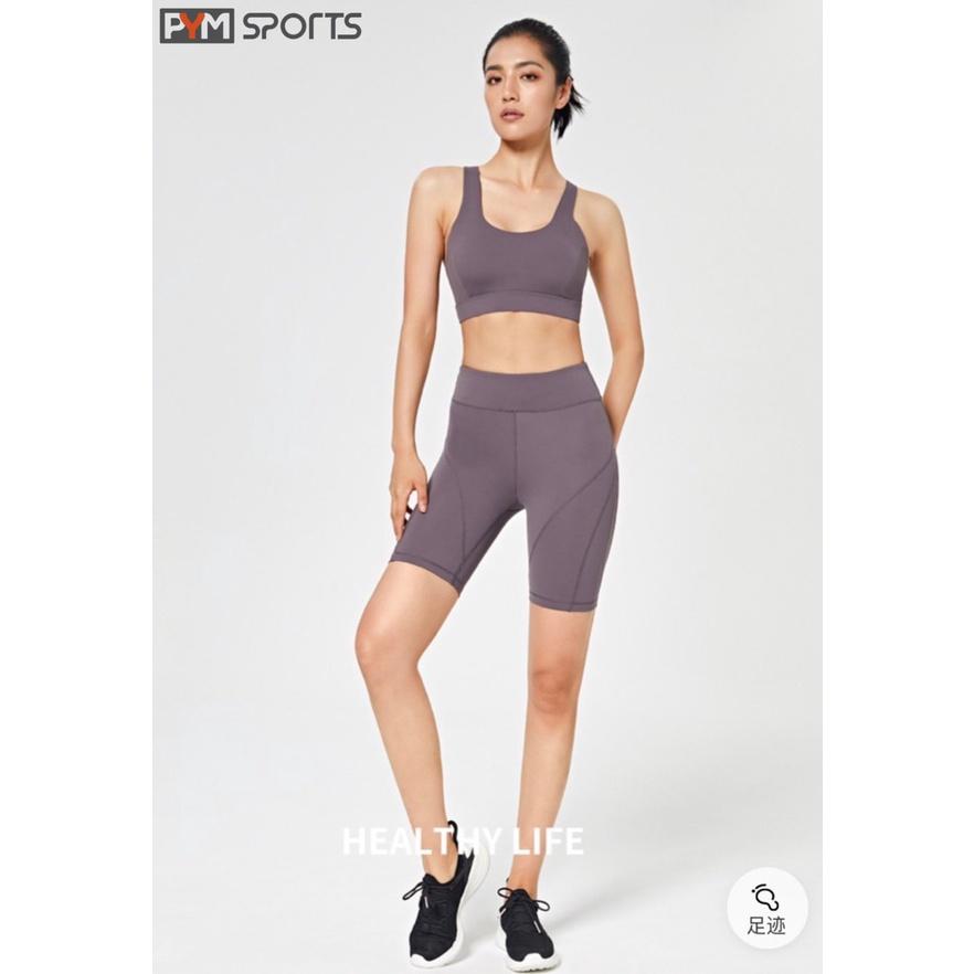 Quần legging đùi tập gym yoga PYMSPORT - PYML029 thun cạp cao, dáng ôm bó, 4 màu đen, tím, ghi, hồng