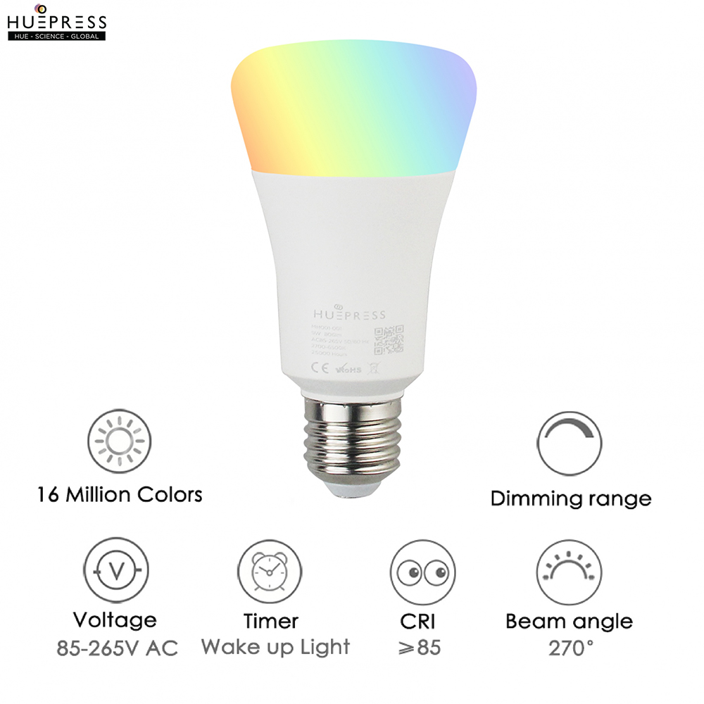 Đèn led thông minh HUEPRESS myHue Bulb L1 cao cấp WIFI 16 triệu màu RGBCW 9W - Điều khiển bằng app