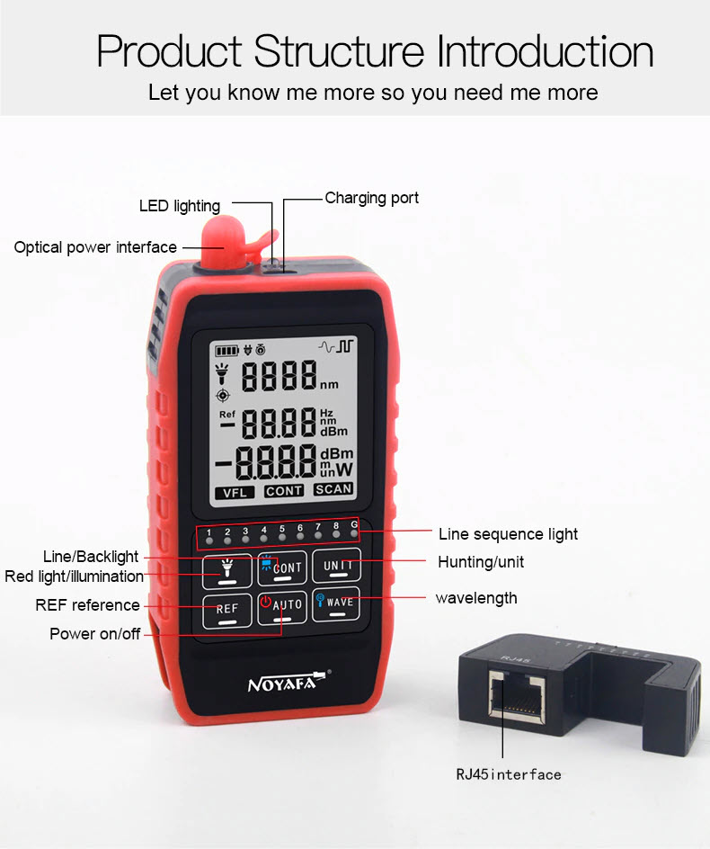 Máy Đo Công Suất Quang Và Test Cáp Mạng NOYAFA NF-908 (Dùng Pin Sạc) - Hàng Chính Hãng. NOYAFA NF-908 Multifunction Optical Power Meter Visual Fault Locator Network Cable Test Optical Fiber Tester