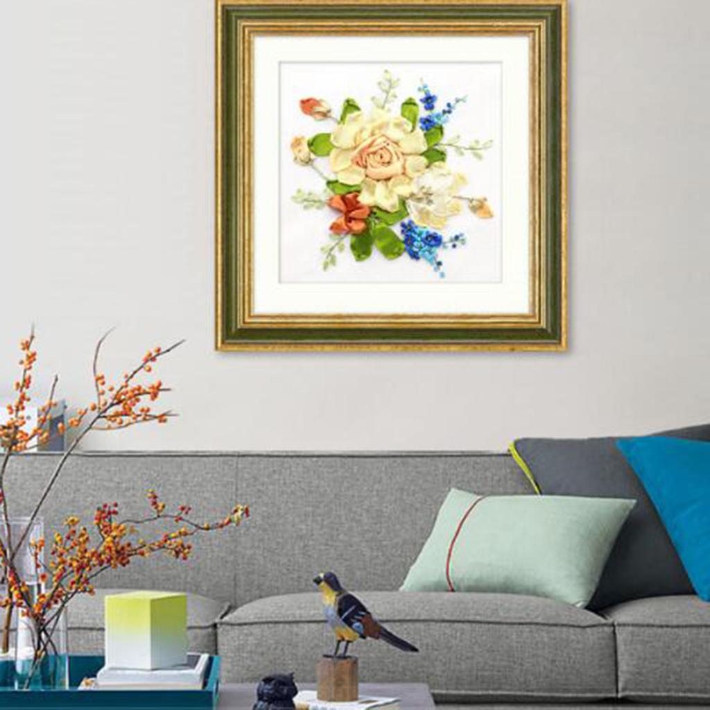 2x Handmade Ribbon Embroidery Kits DIY Cross Stitch Work 35x35cm
