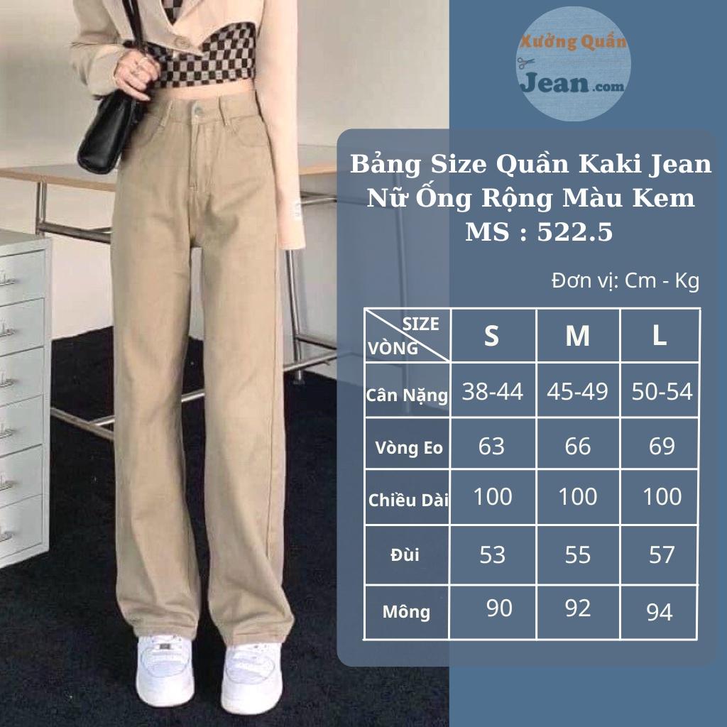 Quần Kaki Nữ Ống Rộng Lưng Cao Dáng Suông, Quần Kaki Jean Trơn Màu Kem Trắng Nâu Sang Chảnh Size SML - 522