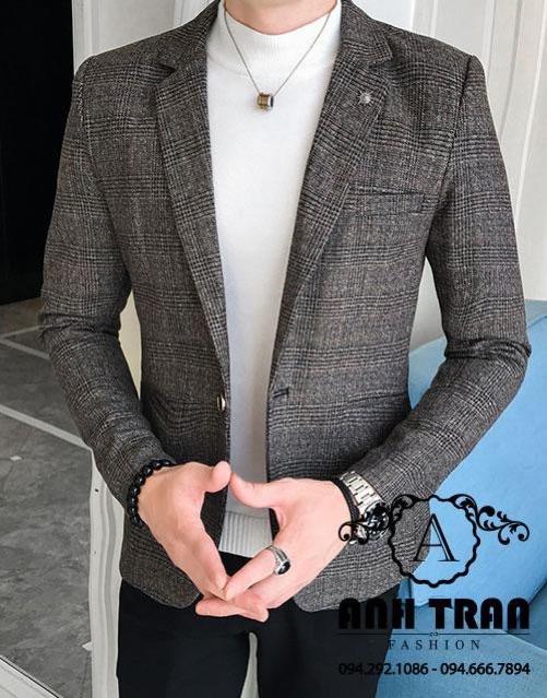 Áo Vest Dạ nam Kẻ caro màu Tím