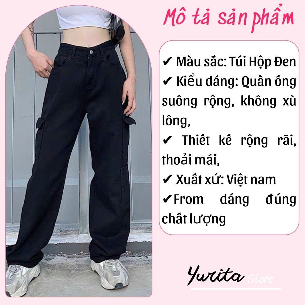 Quần Jean Túi Hộp Ống Rộng 2 Túi Yurita Quần Jeans Ống Đứng Dáng Suông Nữ Cạp Cao Quần Kaki Lưng Cao