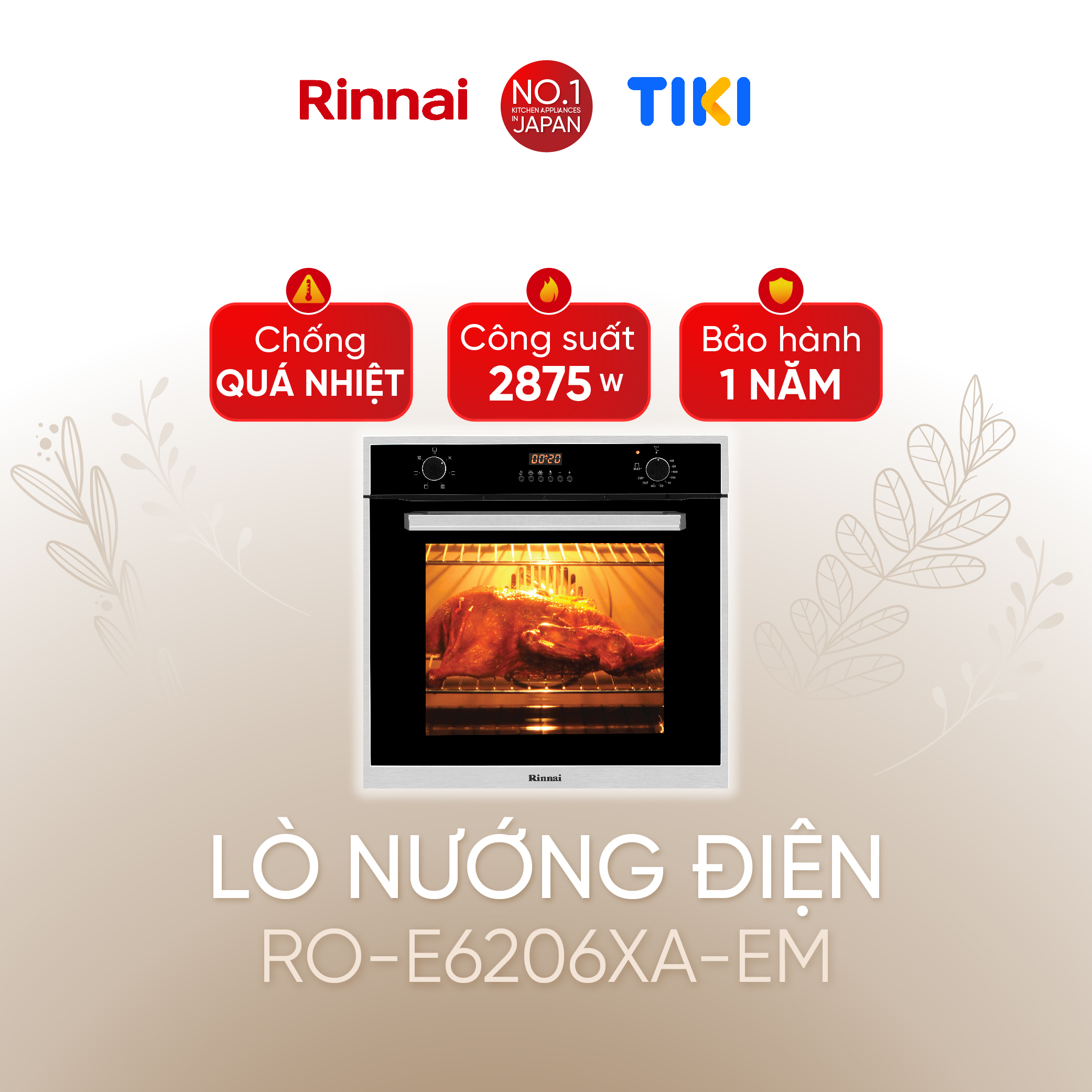 Lò nướng điện âm tủ Rinnai RO-E6206XA-EM dung tích 70L 2875W - Hàng chính hãng.