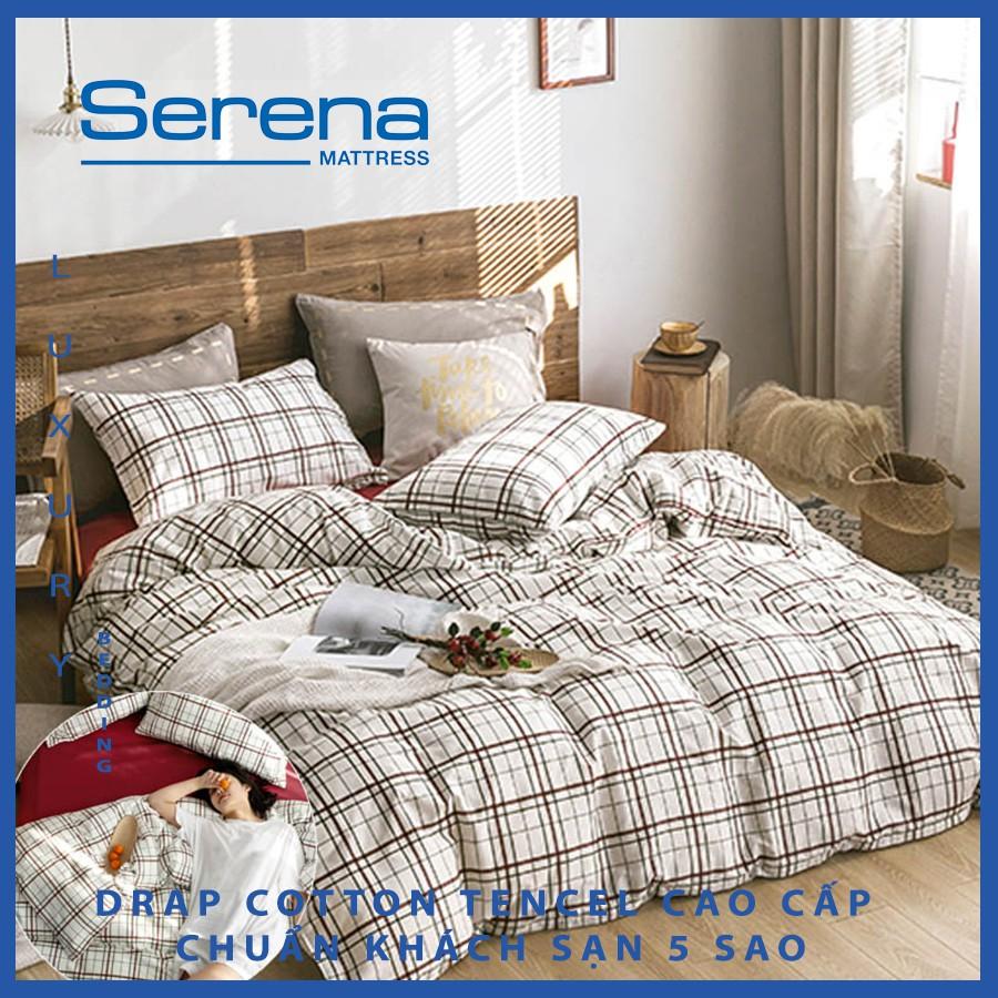 Bộ Chăn Ga Trải Giường Cotton Tencel SERENA Set Chăn Ga Gối 5 Món Drap Phủ Giường Cao Cấp – Hệ Thống Nệm