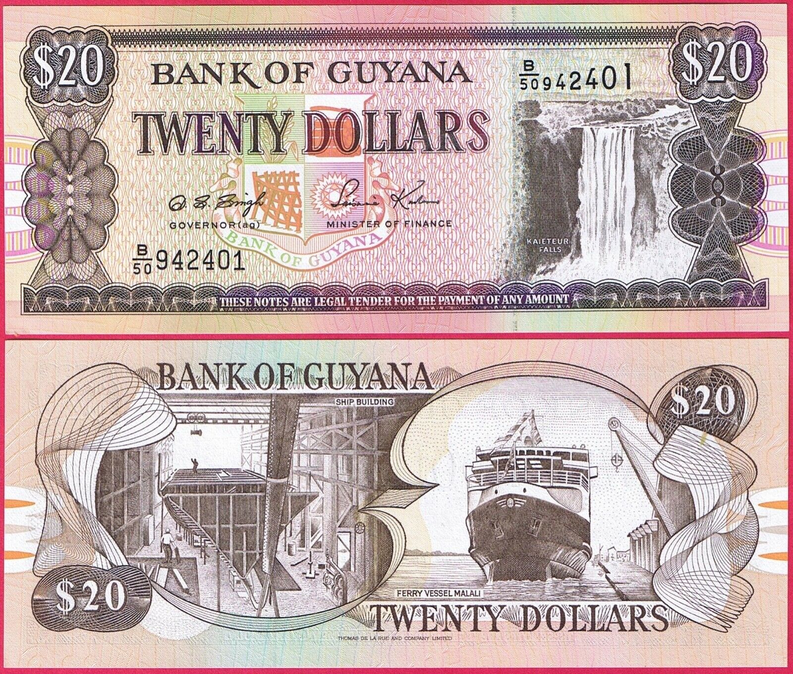 Tiền Guyana 20 dollars mới cứng, tặng kèm bao nilong bảo quản