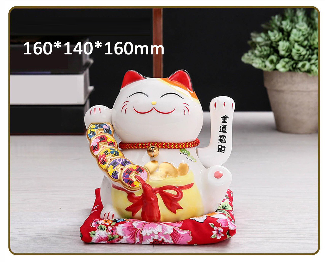 Tượng Mèo Thần Tài Ngũ phúc lâm môn vẫy tay chiêu tài lộc 20cm bằng gốm sứ - mẫu giao ngẫu nhiên