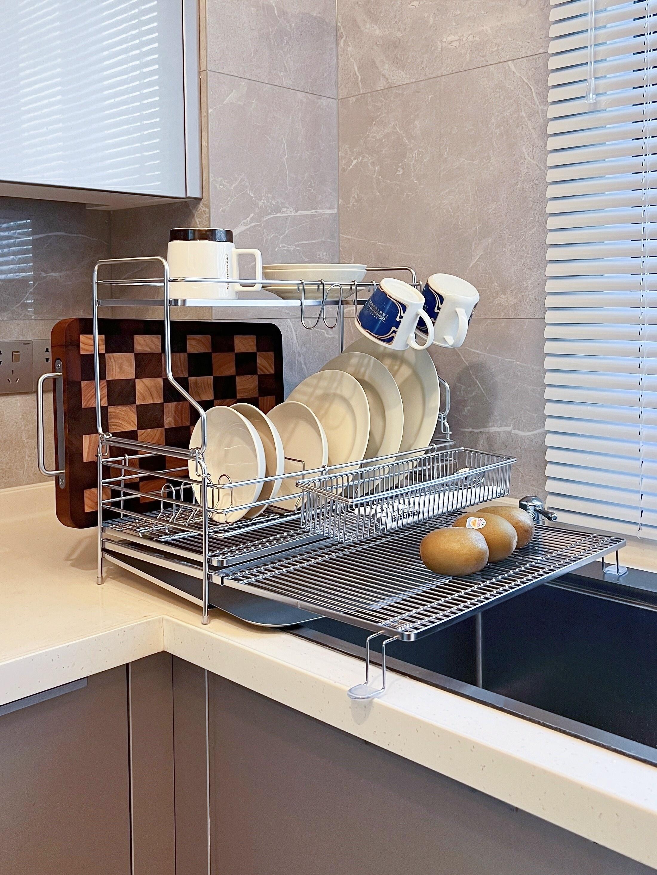 Kệ chén 2 tầng đa năng co giãn inox 304 cao cấp Hobby home decor KC5