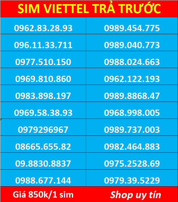 Sim viettel số đẹp - Hàng chính hãng - Đồng giá 850k/1 số