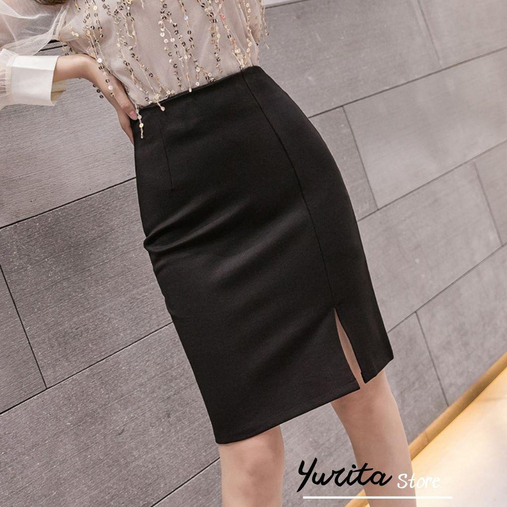 Chân Váy Xẻ Tà Trước YURITA NgắnTrên Gối Lưng Cao Xẻ Trước Đẹp Kiểu Hàn Quốc Vintage Cá Tính
