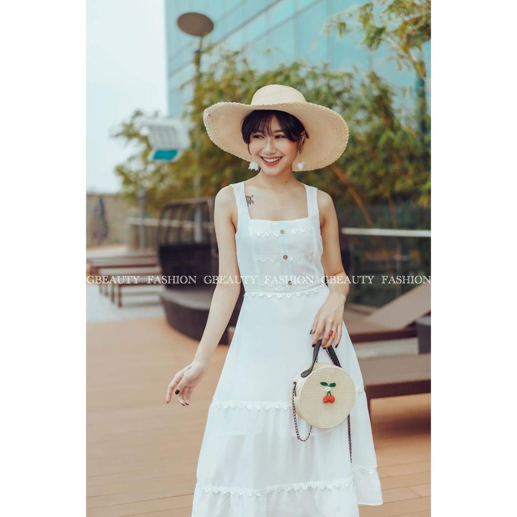 G beauty váy maxi phối ren trắng
