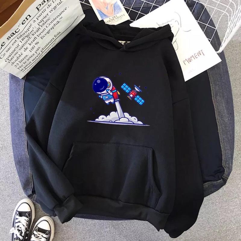 Áo khoác hoodie nam nữ in phi hành gia máy bay, nón 2 lớp
