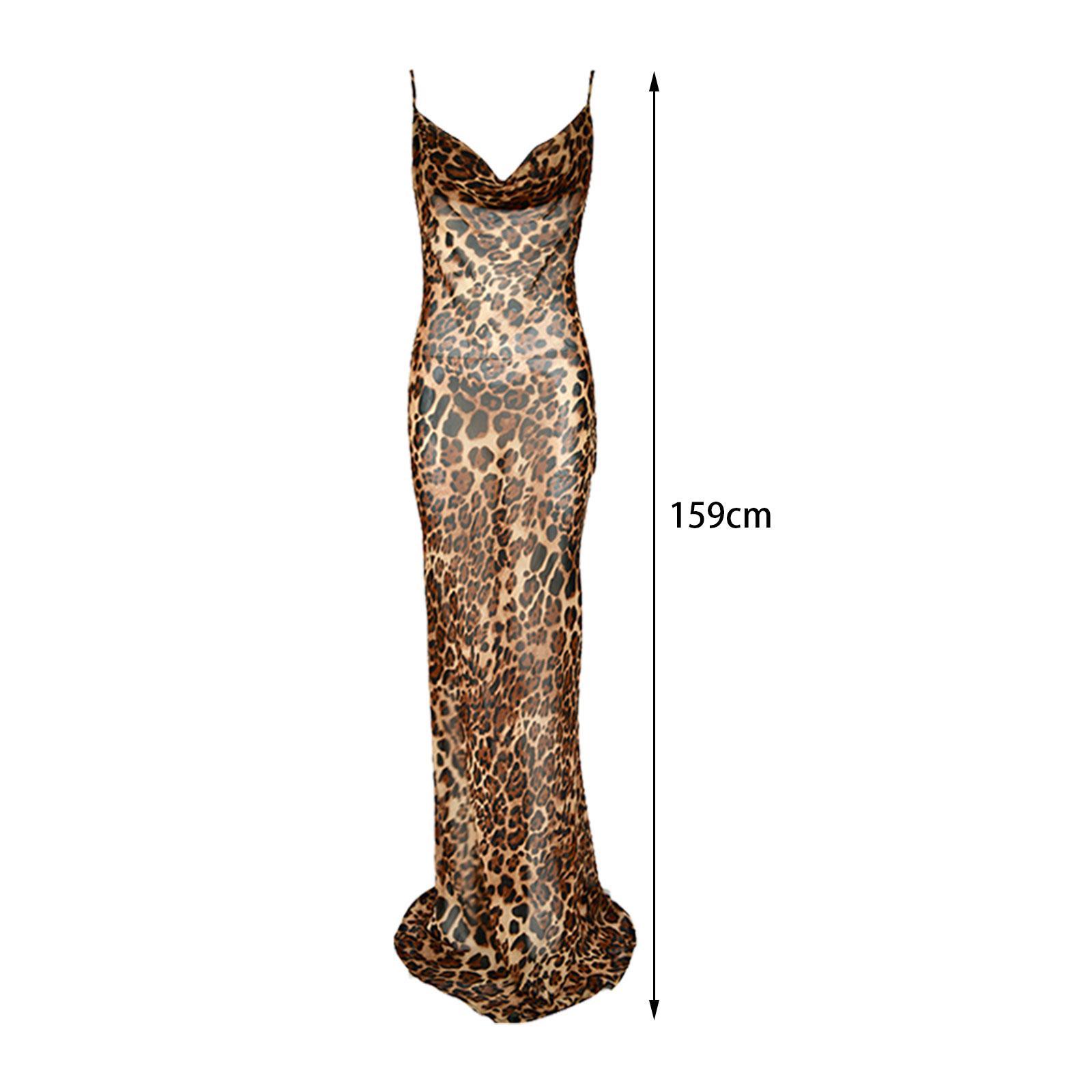 Women's Leopard Print Dress Summer Sleeveless Maxi Dress for Dating Club