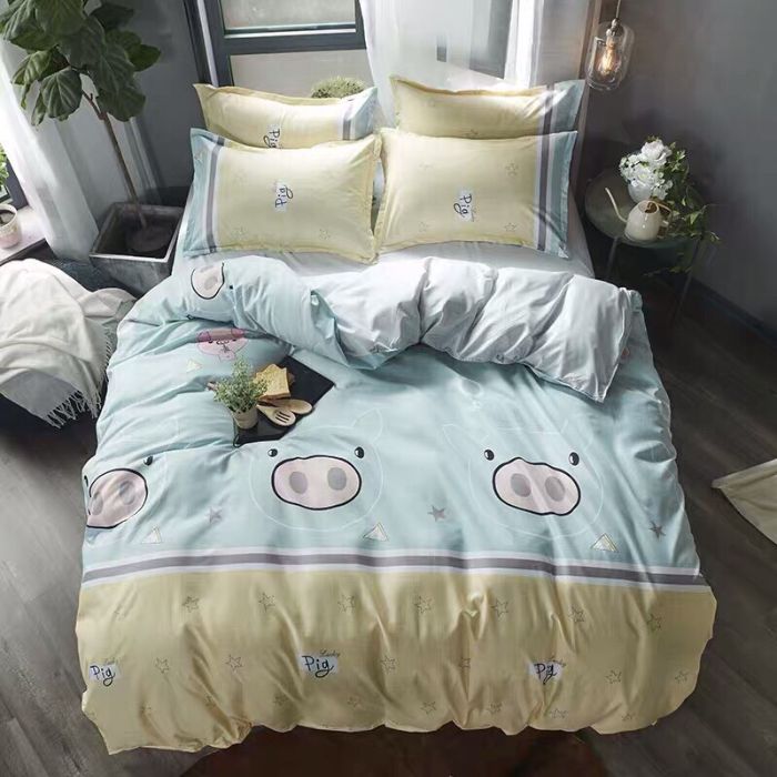 Bộ chăn ga gối Cotton cao cấp 1m6x2m hình heo dễ thương