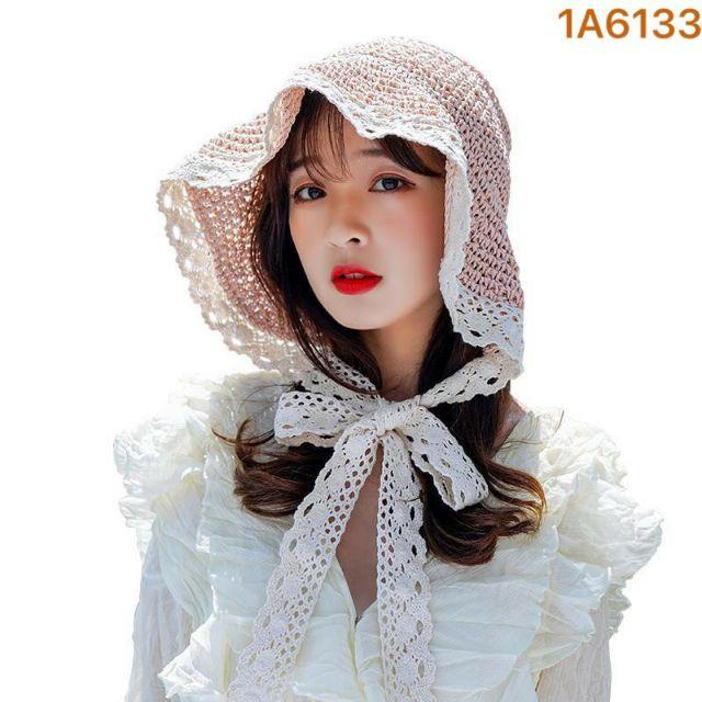Mũ cói đôi mẹ con viền ren phong cách Hàn Quốc