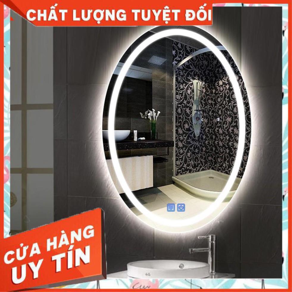 gương oval treo tường decor có đèn led cảm ứng 3 chạm kích thước 60x80cm