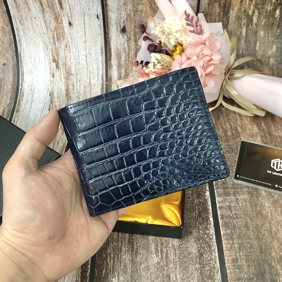 Ví Nam Dáng Ngang Da Bụng Cá Sấu Màu Xanh