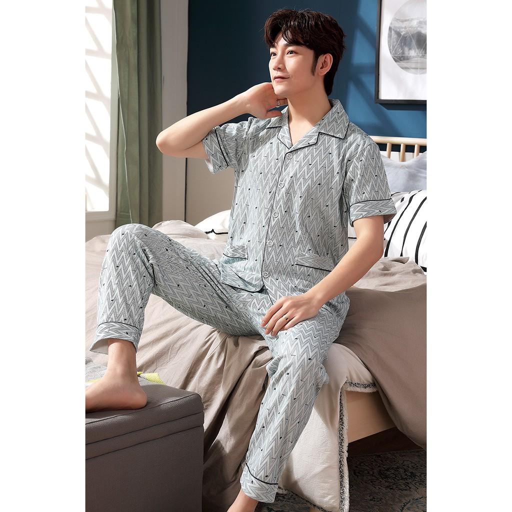 Bộ nam cộc tay Pijama chất vải cotton 100% thoáng mát, họa tiết nam tính, khỏe khoắn, hàng chuẩn Quảng Châu