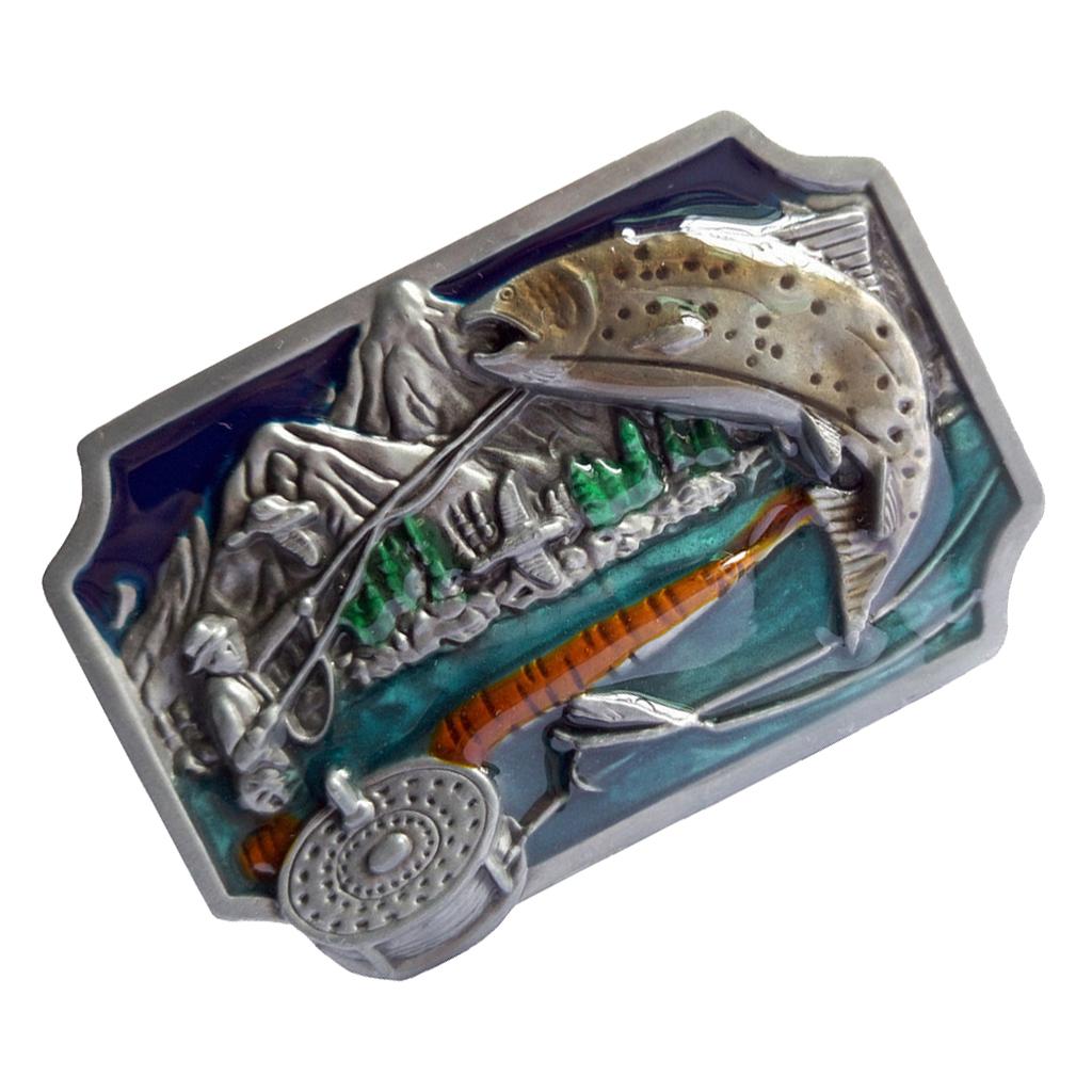 Vintage Fishing Belt Buckle Western Cowboy For Men's Leather Belt Metal