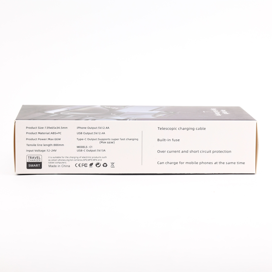 Tẩu Sạc Nhanh C1 Dây Rút Tự Động 4 in 1 USB Type-C Và Lightning Đa Năng Vỏ Hợp Kim Cao Cấp - Nhập Khẩu Chính Hãng