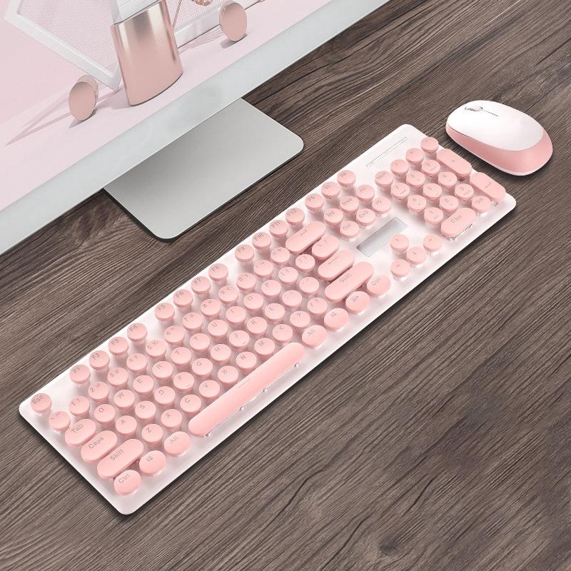 Office home thin retro punk pink 2.4G wireless keyboard and mouse set
